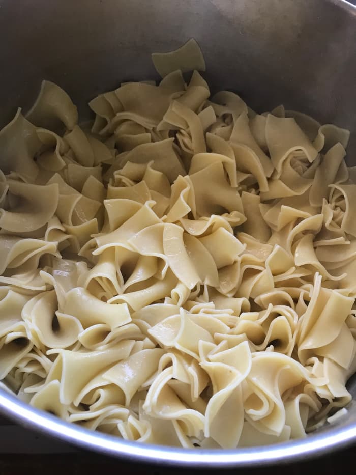 It's your choice! Whichever is your favorite is the right way to go - our family is pretty evenly split. I use batches of big, buttered egg noodles just as often as I whip up a big batch of mashed potatoes to serve with these decadent steaks.