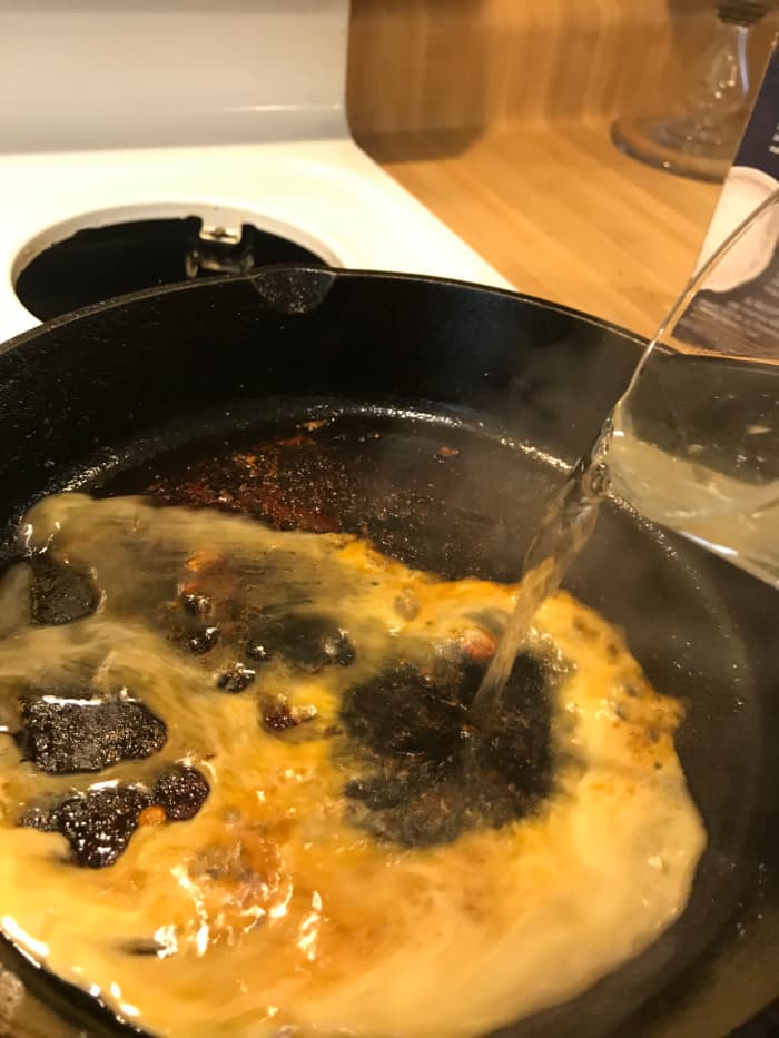 Add liquid to the pan in which you've cooked chicken, pork, beef or fish, and scrape all the brown bits up with a wooden spoon.