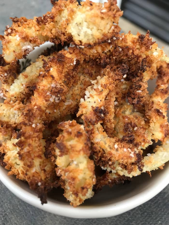 Ready to go! I made these for green bean casserole, but had to make a second batch. They were so addictively good, my kiddos ate too many of the first batch.