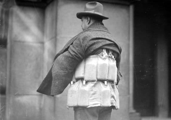 The Hiram Walker distillery in Ontario made special flat-sided liquor bottles to fit under clothes for smuggling.