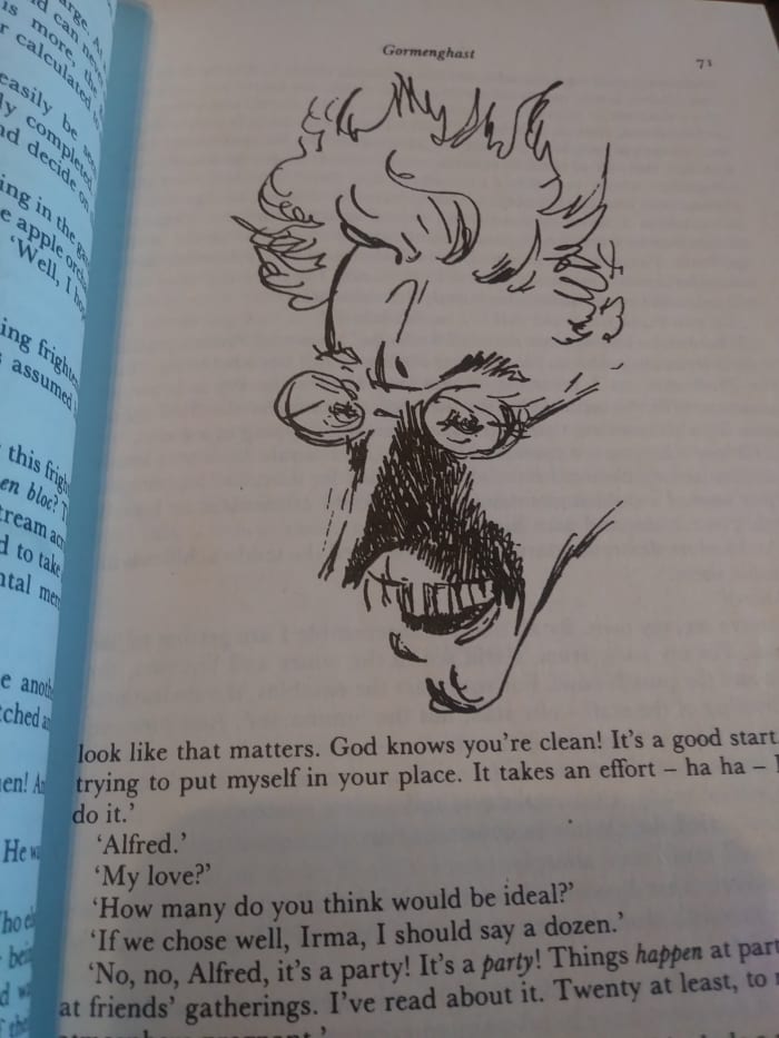 In addition to his extreme literary skills, Mervyn Peake is also a superb artist. He illustrates his own work.