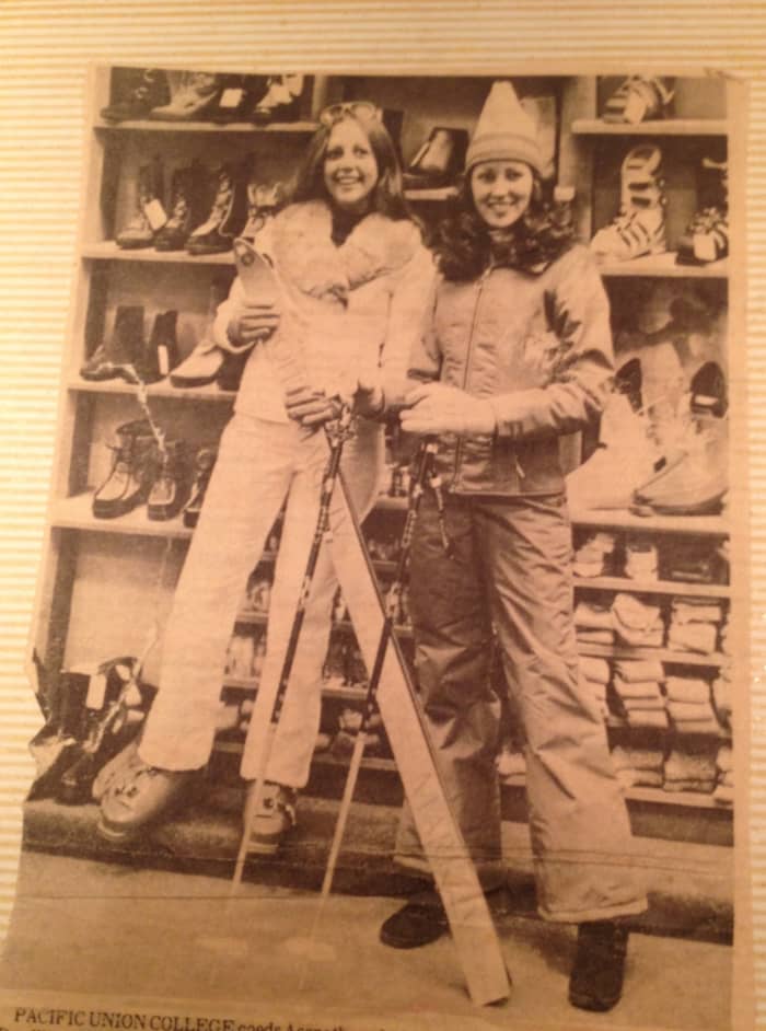 Back in the day—here I am at Pacific Union college, modeling ski wear for an SDA promotional event. The other coed got first dibs on the faux fur jacket. Darn her!