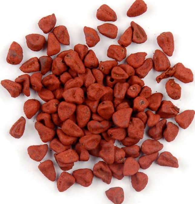 This is what annatto seeds look like. In Tagalog, they're called achuete seeds, and in Spanish they're known as achiote.