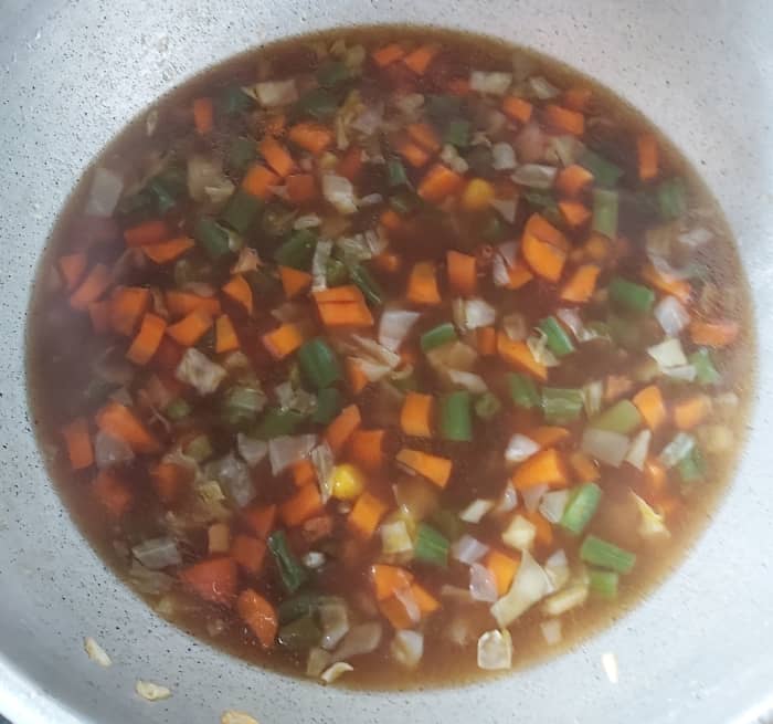 Stir and keep the flame low. Cook soup for 3-4 minutes or until flavors absorbed well. Now soup thickens.