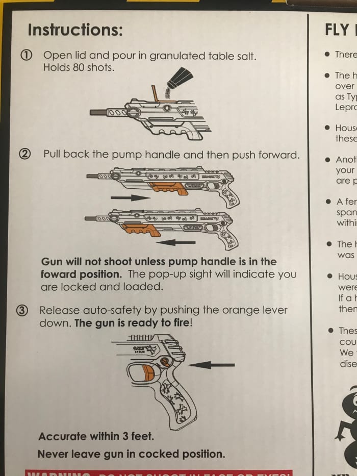 Instructions on how to use the salt gun from the box it came inside