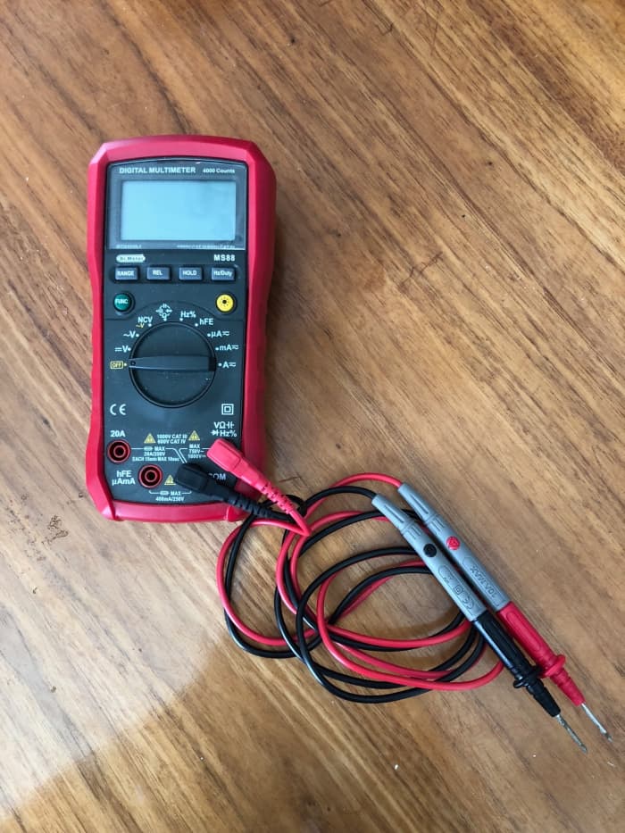 A typical digital multimeter that can be found on numerous web stores. It can measure DC and AC voltages plus much more.