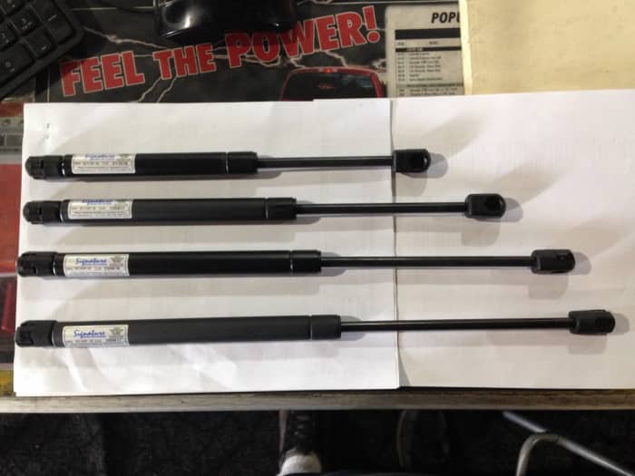 Here are some standard sizes. Most camper or top dealers will carry these replacement parts.