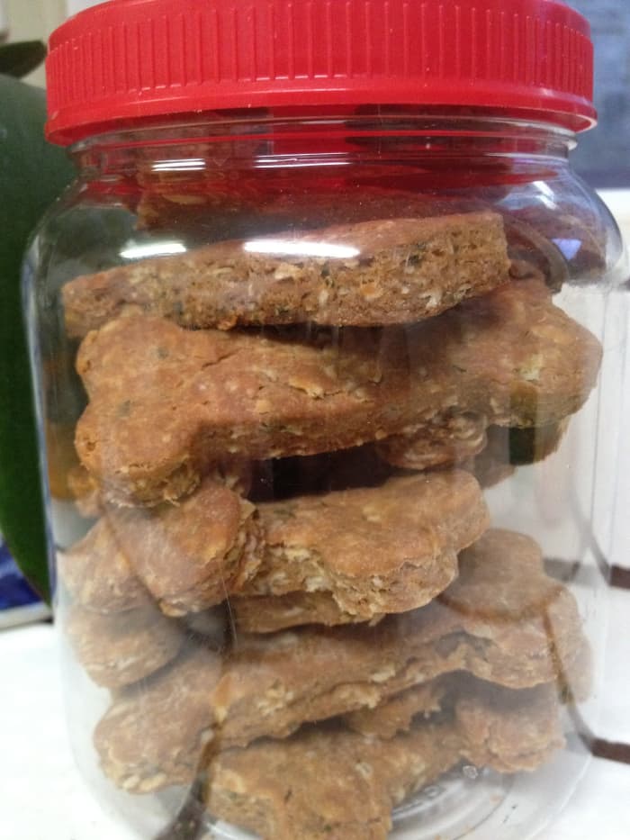 Homemade dog treats can be stored in the refrigerator for a few months! Just make sure they are really dried out in the oven.