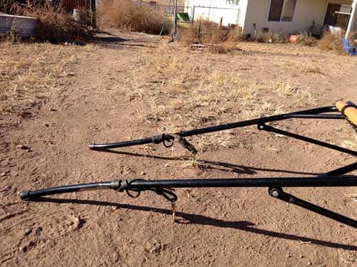 The shafts, showing rubber tips and footman's loop. I keep my breeching holdback straps attached to the shafts so all I have to do is snap them to the breeching.
