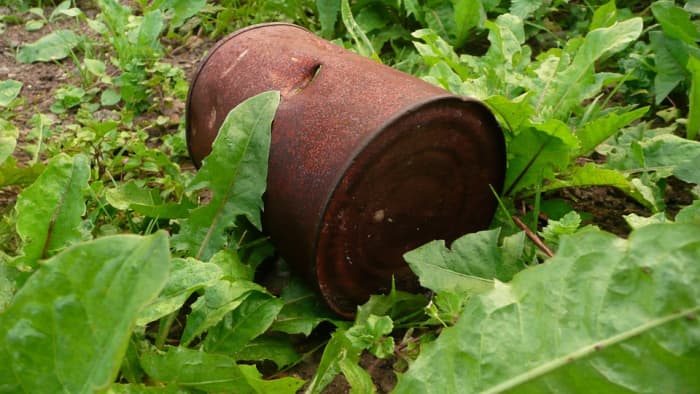 Luckily this rusty can is easy to spot, but that is not always the case. Small fragments of metal or glass are sometimes invisible.
