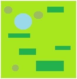This image represents a possible enclosure arrangement; the shapes represent different-sized barriers with varying elevations and water features, while leaving space for free movement.