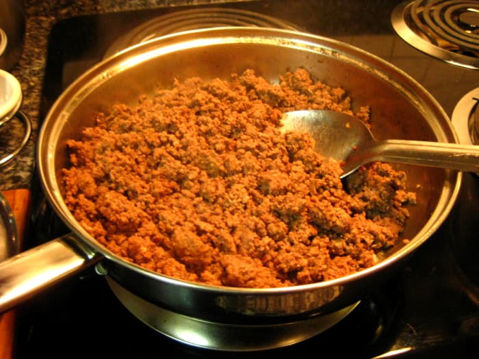Feed protein, veggies, fruits, good carbs, and healthy fat for nourishmentI brown two pounds lean grass-fed or organic ground meat in one teaspoon olive oil at medium heat.
