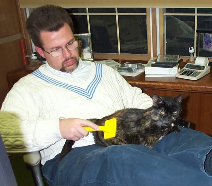 This is Cady after her mouth surgery. Interacting with your kitty helps you to spot abnormalities in her behavior.