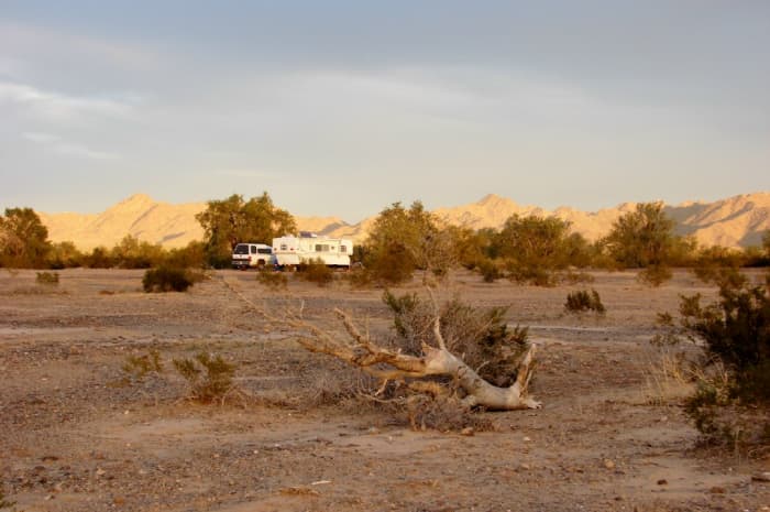 Camper at LaPosa BLM Long Term Visitor Area near Quartzite Arizona. $40 for 2 weeks