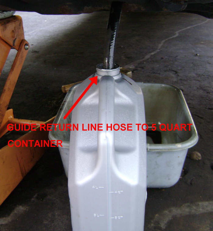 Put the end of the hose into an empty container.