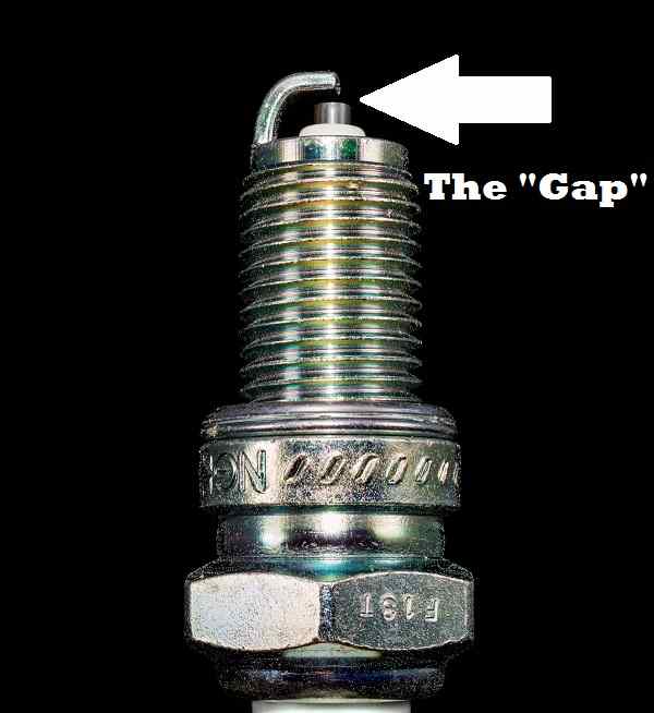 Set the gap of the spark plug by bending the right angled metal piece at the end to the appropriate distance using a gapper tool.