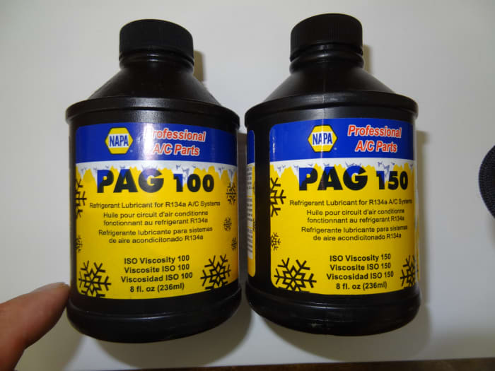 R134a-compatible refrigerant oil. Most R134a systems use PAG oil. Make sure you use oil of the specified viscosity (thickness).