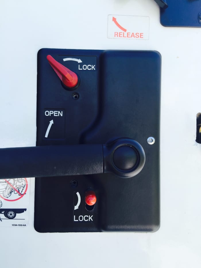 Interior view of my RV's door lock assembly.
