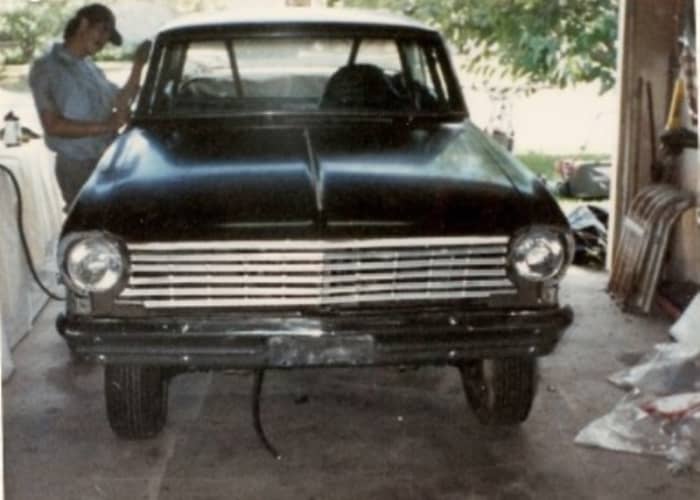 This Chevy Nova started off an ugly shade of brown. It had a roll cage but needed major work before it would make its first pass down the track.