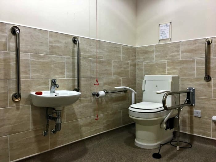 Many campgrounds have bathrooms designed especially for the disabled people who visit their parks.