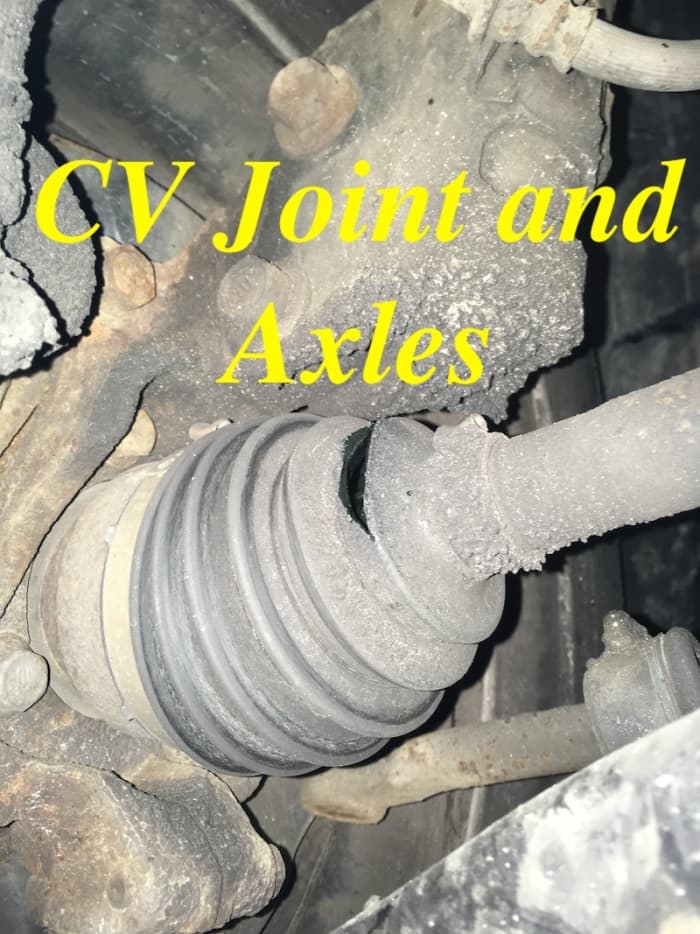This CV joint boot has been leaking for a while. You can see the grease that has been slung onto the bottom of the strut and peppered with sand and debris.