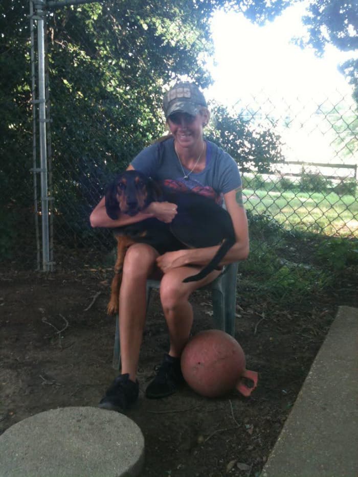 This sweet boy is named Johnny Be Good. He was afraid of everything and for weeks this is all he would do when I took him outside. He was a little large to be a lap dog though!