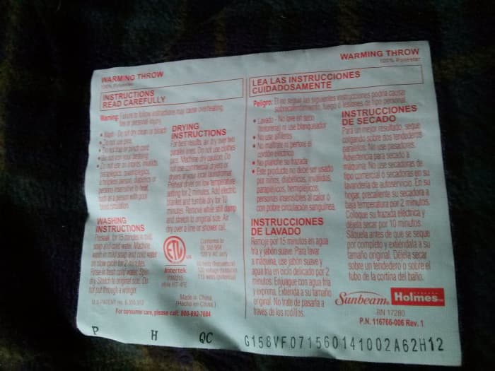 Electric blankets and mattress pads will include a label from the manufacturer with washing and drying instructions.