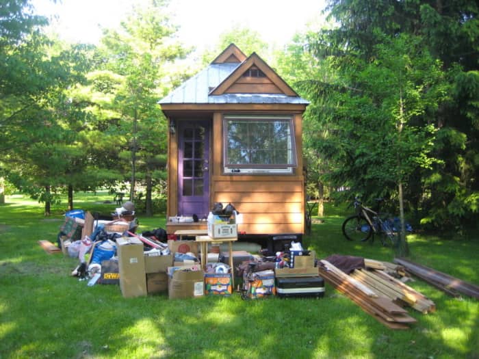 Chip and Joanna Gibson's house ended up having a lot of boxes and things outside during construction. They ended up moving out of their tiny house when Joanna became pregnant and they realized there would be no room for their new baby.
