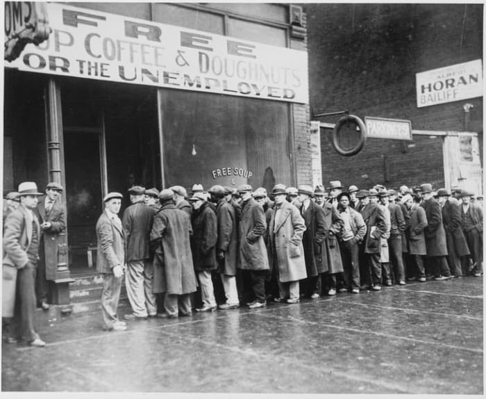 Typical Bread Line and Soup Kitchen for the unemployed in the 1930s.