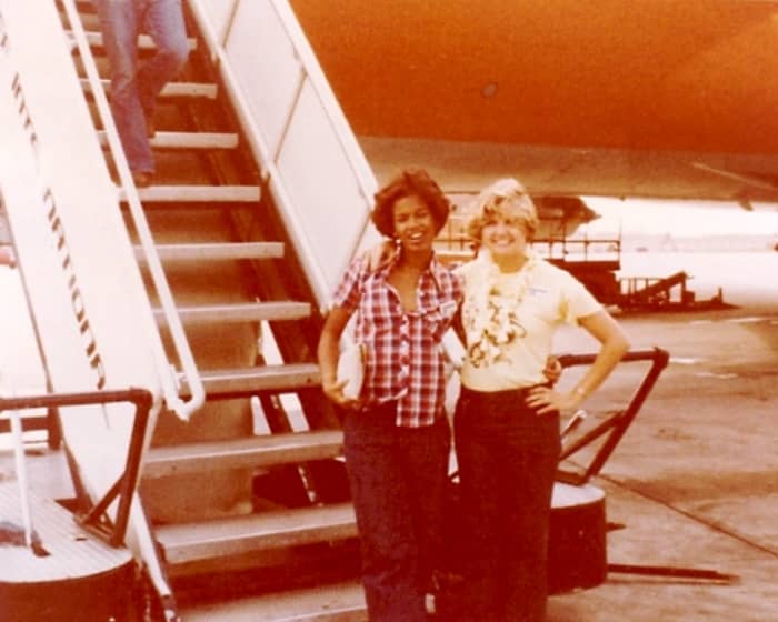 This is Donna and me after our flight attendant class finished the training flight on the 747 from Dallas to Hawaii