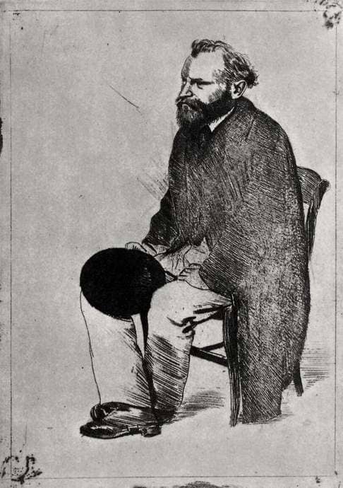 This complete "Etching of 'Portrait of Edouard Manet, Etude" seated, turned to the left, is the rich, strong result of Degas's progressive elaboration of his subject.