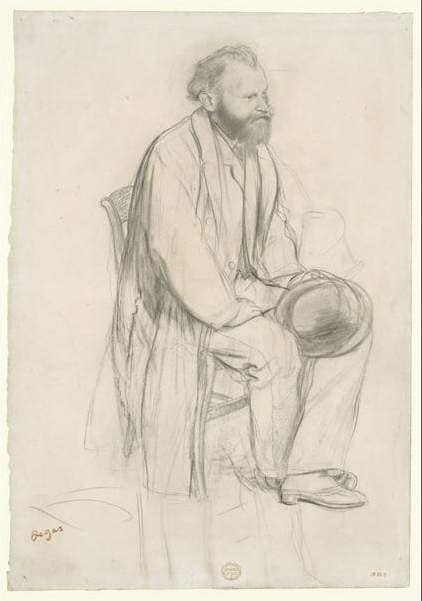 Here, in this sketch in black chalk, the concept is worked out more fully as a "Study for a portrait of Edouard Manet." The elaboration progresses.