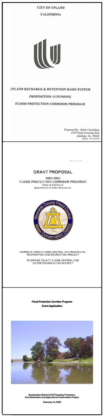 Three samples of actual cover pages. All are grant requests from government agencies for water projects (hence are public domain).