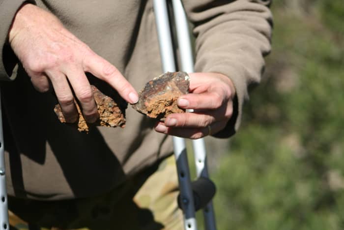 Some people choose to spend hours panning for gold in a river, hoping they'll find small nuggets washed down from the hills. We choose to go to the hills, find the rocks, then take them home and crush them before panning the gold at home.