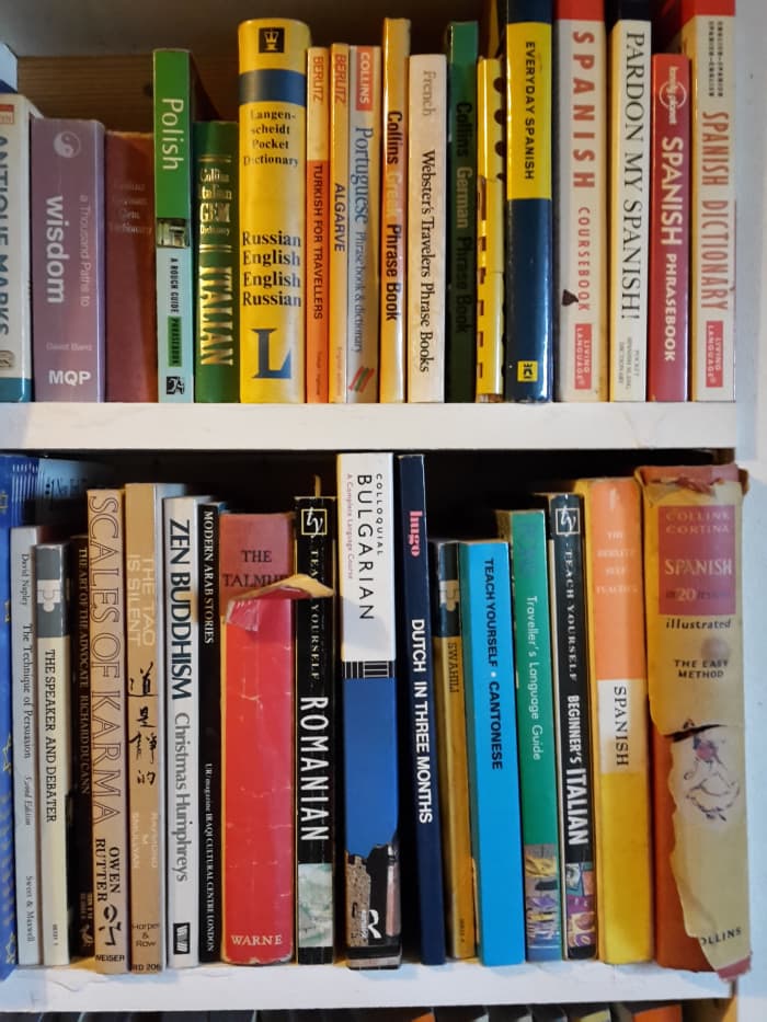 My foreign language dictionaries. NB: This doesn't mean that I can speak all these languages fluently!