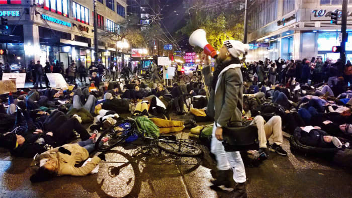 Die-ins are demonstrations that quickly gain attention once they begin to tie up traffic and prevent others from getting to work.