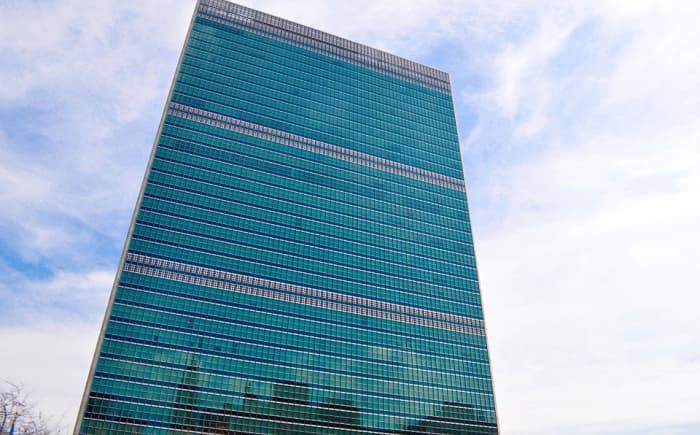 The headquarters of the United Nations in New York. The Manhattan building was designed by Brazilian Oscar Niemeyer and completed in 1952.