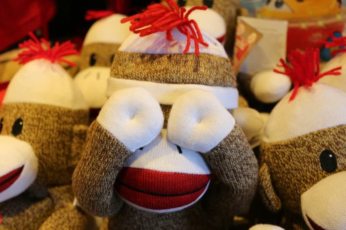 Remember Sock Monkeys? Make some in different colors. It doesn't have to be a monkey. How about a white rabbit with floppy ears (the ankle part of the sock). Use a marker for adding the face or stitch it with yarn.