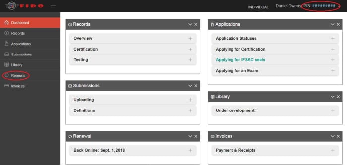 Your FIDO PIN (upper right) and the Renewal Link (bottom left) are easy to find on the FIDO dashboard.