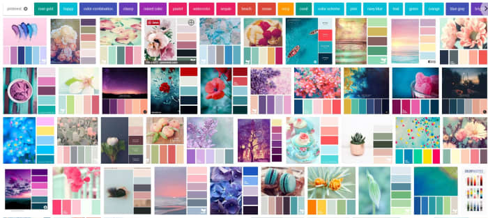 Here's a sampling of colors that came up in the Images section of Google after doing a search for the term "color palettes"