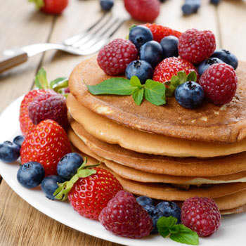Pancakes served with fresh or frozen fruit make a delicious, affordable and healthy dinner your whole family will enjoy!