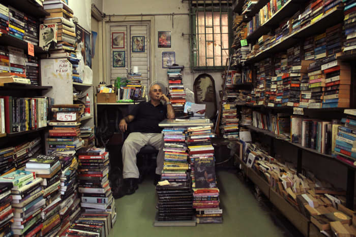 An Israeli bookseller in his shop