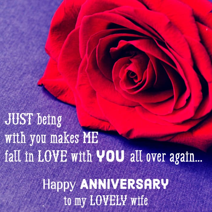Wedding anniversary message for your wife: Just being with you makes me fall in love with you all over again.