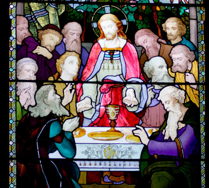 Stained window above the main altar in Yarm Parish Church, North Yorkshire, UK.