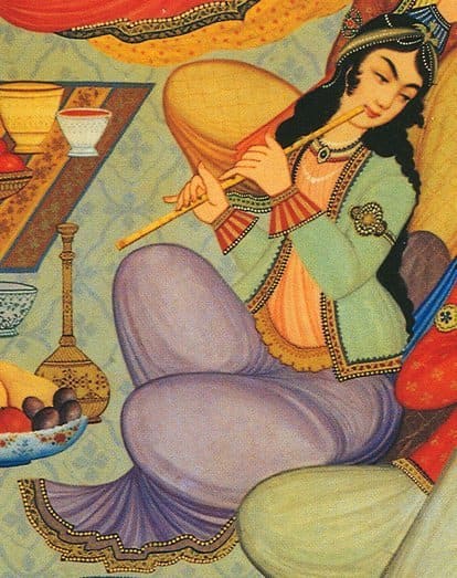 Woman playing the Ney (a painting from the Hasht Behesht Palace in Isfahan, Iran, 1669)/Photo from Wikimedia Commons