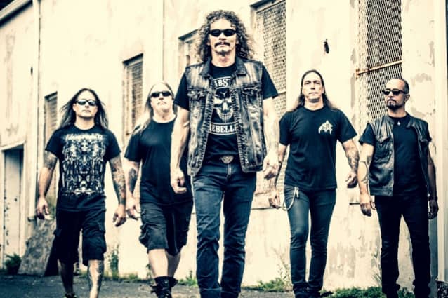 Overkill L-R: Jason Bittner (drums), Dave Linsk (guitar), Bobby "Blitz" Ellsworth (vocals), Derek Tailer (guitar), D.D. Verni (bass)