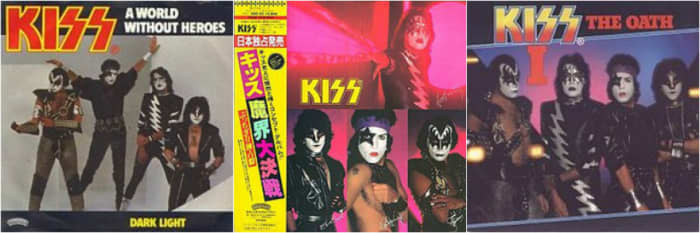 L-R: "A World WIthout Heroes" single, Japanese "Elder" album cover, "I" single