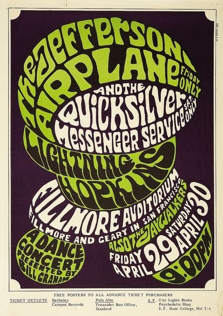 Vintage Jefferson Airplane Fillmore West Concert Poster BG-04 Bill Graham 1966 Poster Art and Graphic Design by Wes Wilson