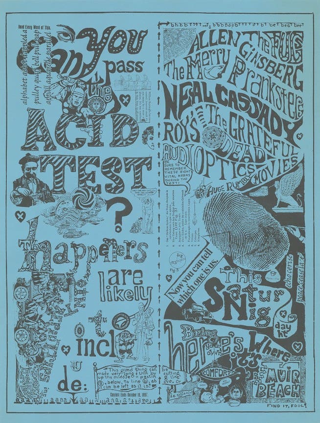 The Fugs, The Grateful Dead, Allen Ginsberg, Can You Pass the Acid Test ? Paul Foster "Acid Test" Concert Poster for Muir Beach Dec. 11, 1965