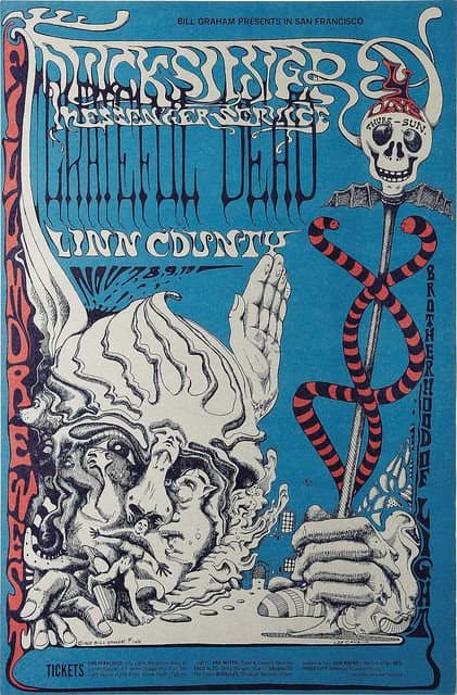 Vintage Grateful Dead Fillmore West Concert Poster BG-144 Bill Graham 1968 Poster Art and Graphic Design by Lee Conklin
